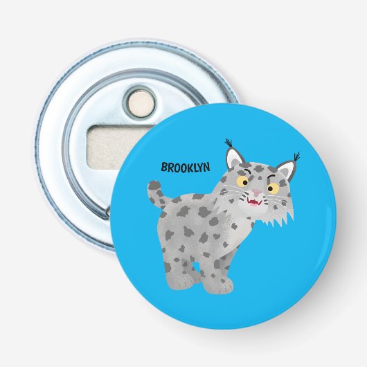 Cute mean bobcat lynx cartoon button flesopener (Voorkant)