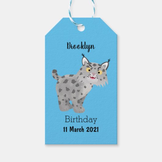 Cute mean bobcat lynx cartoon cadeaulabel (Voorkant)