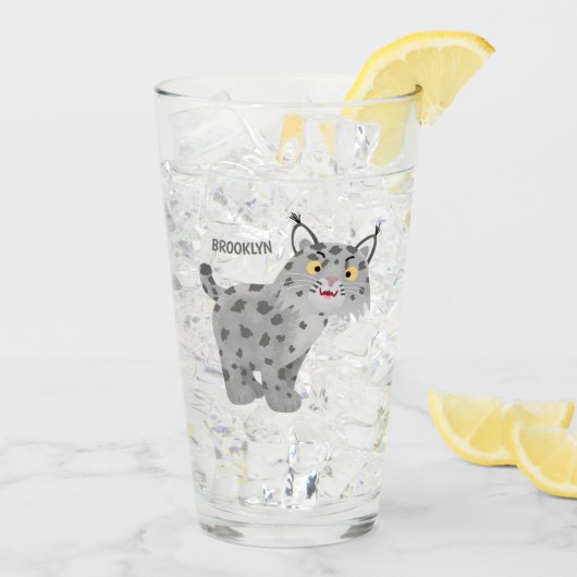 Cute mean bobcat lynx cartoon glas (Achterkant ijs)