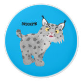 Cute mean bobcat lynx cartoon keramische knop (Voorkant)