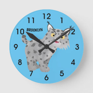 Cute mean bobcat lynx cartoon ronde klok
