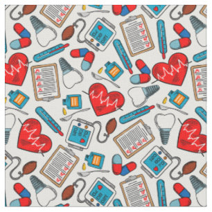 Cute Medical Nurse Doctor Theme Mixed Pattern Stof