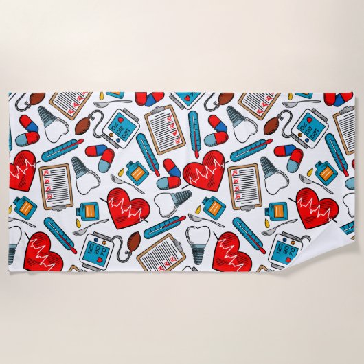 Cute Medical Nurse Doctor Theme Mixed Pattern Strandlaken (Voorkant)