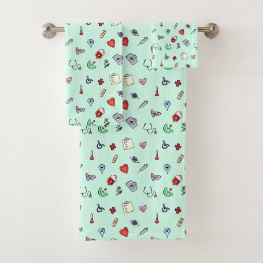 Cute Medical Pictogram Patroon Bad Handdoek (Insitu)