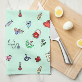 Cute Medical Pictogram Patroon Theedoek (Quarter Fold)