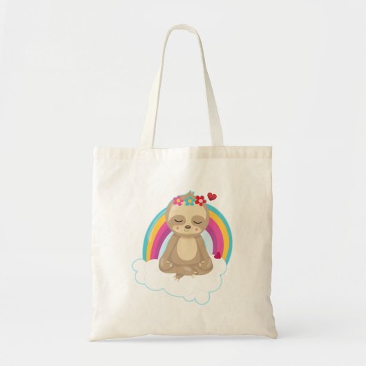 Cute Meditating Sloth met een regenboog Tote Bag (Voorkant)