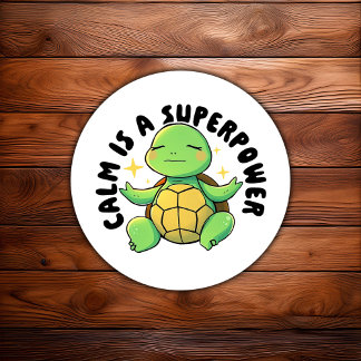 Cute Meditating Turtle Illustration Mental Health Ronde Sticker