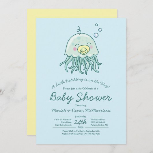 Cute méduse Baby shower Kawaii Invitation (Devant / Derrière)