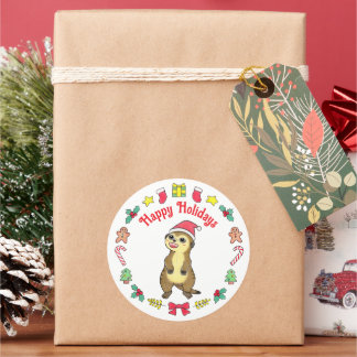 Cute Meerkat Kerstman hoed Kerststicker Ronde Sticker