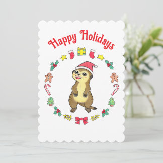 Cute Meerkat Kerstman hoed Kinderen Kerstvakantie Feestdagenkaart