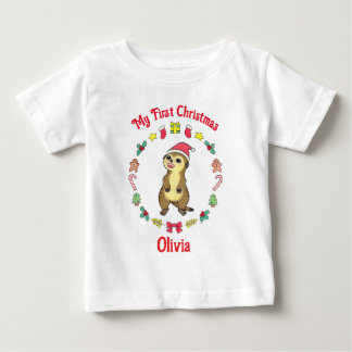 Cute Meerkat Mijn Eerste Kerstmis Baby T-shirt