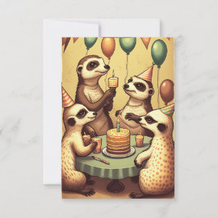 Cute Meerkats Birthday Party Flat Wenskaart Bedankkaart