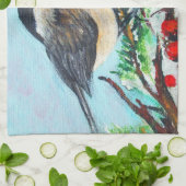 Cute Meesvogel Met Bessen Op Tak Theedoek (Gevouwen)