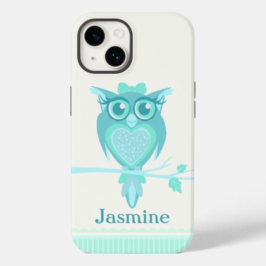 Cute meiden owl aqua mint green Case-Mate iPhone case (Achterkant)
