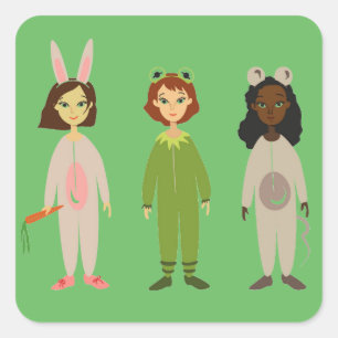 Cute meiden pajama vrienden thema vierkante sticker