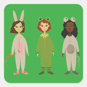 Cute meiden pajama vrienden thema vierkante sticker