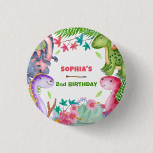 Cute meisje dinosaurus 2de verjaardagsfeestje ronde button 3,2 cm