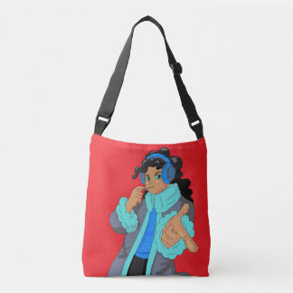 Cute meisje draagt hoofdtelefoon headset tote tas