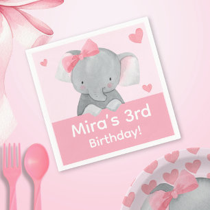 Cute Meisjes Olifant Roze Strik Verjaardagsfeestje Servet