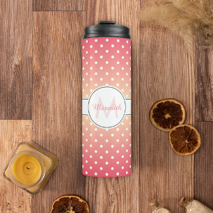 Cute Meisjesachtig Roze Ombre Monogram Stippenpatr Thermosbeker