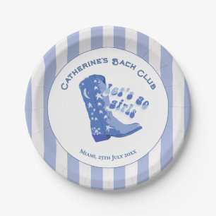 Cute Meisjesachtige Blauwe Cowgirl Laars Streep Papieren Bordje