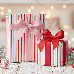 Cute Meisjesachtige Rode en Roze Candy Cane Streep Cadeaupapier
