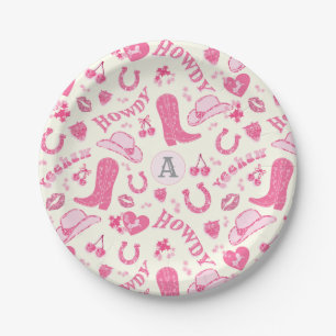 Cute Meisjesachtige Roze Cowgirl Strikken Kersen M Papieren Bordje