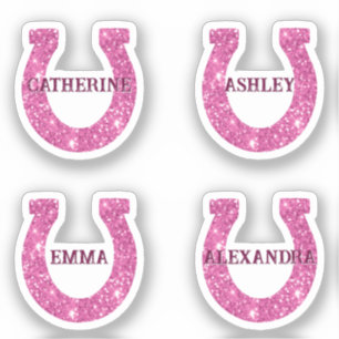 Cute Meisjesachtige Roze Glitter Hoefijzer Naam Se Sticker