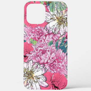 Cute Meisjesachtige Roze & Groene Bloem Illustrati iPhone 12 Pro Max Hoesje