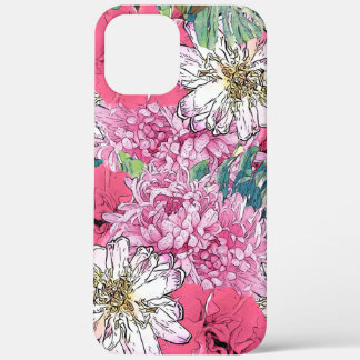 Cute Meisjesachtige Roze & Groene Bloem Illustrati iPhone 12 Pro Max Hoesje