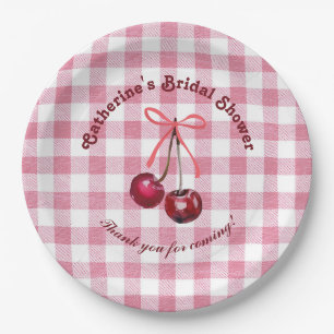 Cute Meisjesachtige Strik Kersroze Gingham Geruit  Papieren Bordje