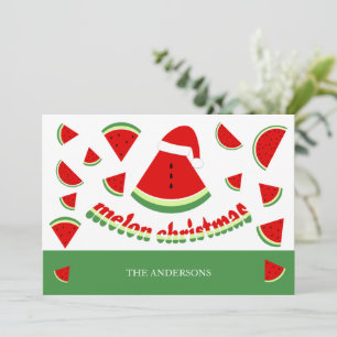 Cute Meloen Prettig Kerst Illustratie Feestdagenkaart