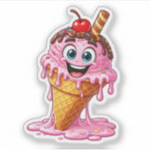 Cute Melting Ice Cream Custom-Cut Vinyl Sticker (Devant)