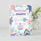 Cute Memaid and Sharks Joint Birthday invitation (Debout devant)