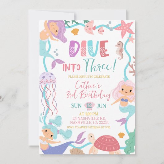 Cute Memaid Dive Into Birthday invitation (Devant)