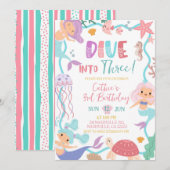 Cute Memaid Dive Into Birthday invitation (Devant / Derrière)
