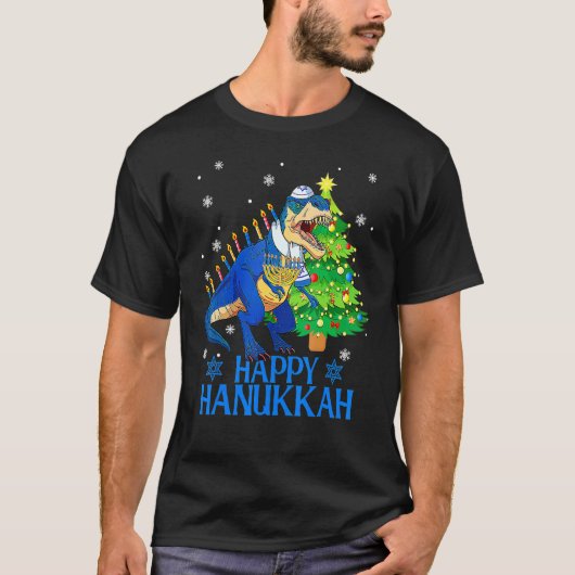 Cute Menorasaurus Rex Dinosaur Tree Christmas Happ T-shirt (Voorkant)