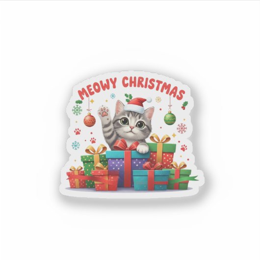 Cute Meow Christmas Kitty Sticker (Voorkant)