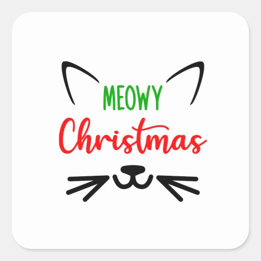 Cute Meowy kerstkat Face Vierkante Sticker (Voorkant)