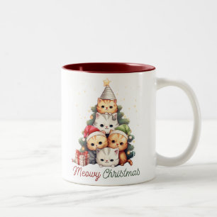 Cute Meowy kerstkatten Tweekleurige Koffiemok