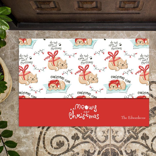 Cute Meowy Kerstmis Kat Pattern Deurmat (Creator heeft geüpload)