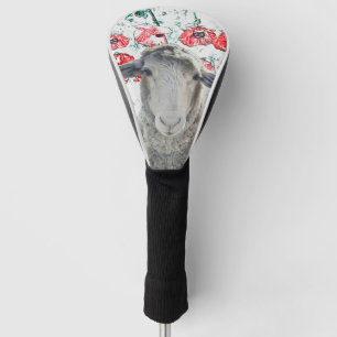 Cute Merino Sheep Animal Red Poppy Flowers Golfheadcover