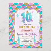 Cute mermaid 10e anniversaire invitation (Devant / Derrière)