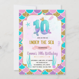 Cute mermaid 10e anniversaire invitation