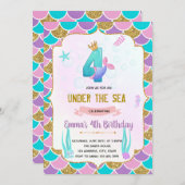 Cute mermaid 4e anniversaire invitation (Devant / Derrière)