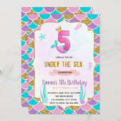Cute mermaid 5e anniversaire invitation (Devant / Derrière)
