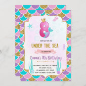 Cute mermaid 8e anniversaire invitation (Devant / Derrière)