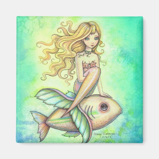 Cute Mermaid and Fish Magnet Magneet (Voorkant)