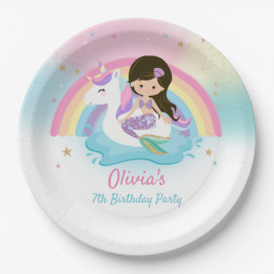 Cute Mermaid and Unicorn Pool Birthday Party Papieren Bordje