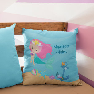 Cute Mermaid Beach Girl Beach House Kinder Room Kussen